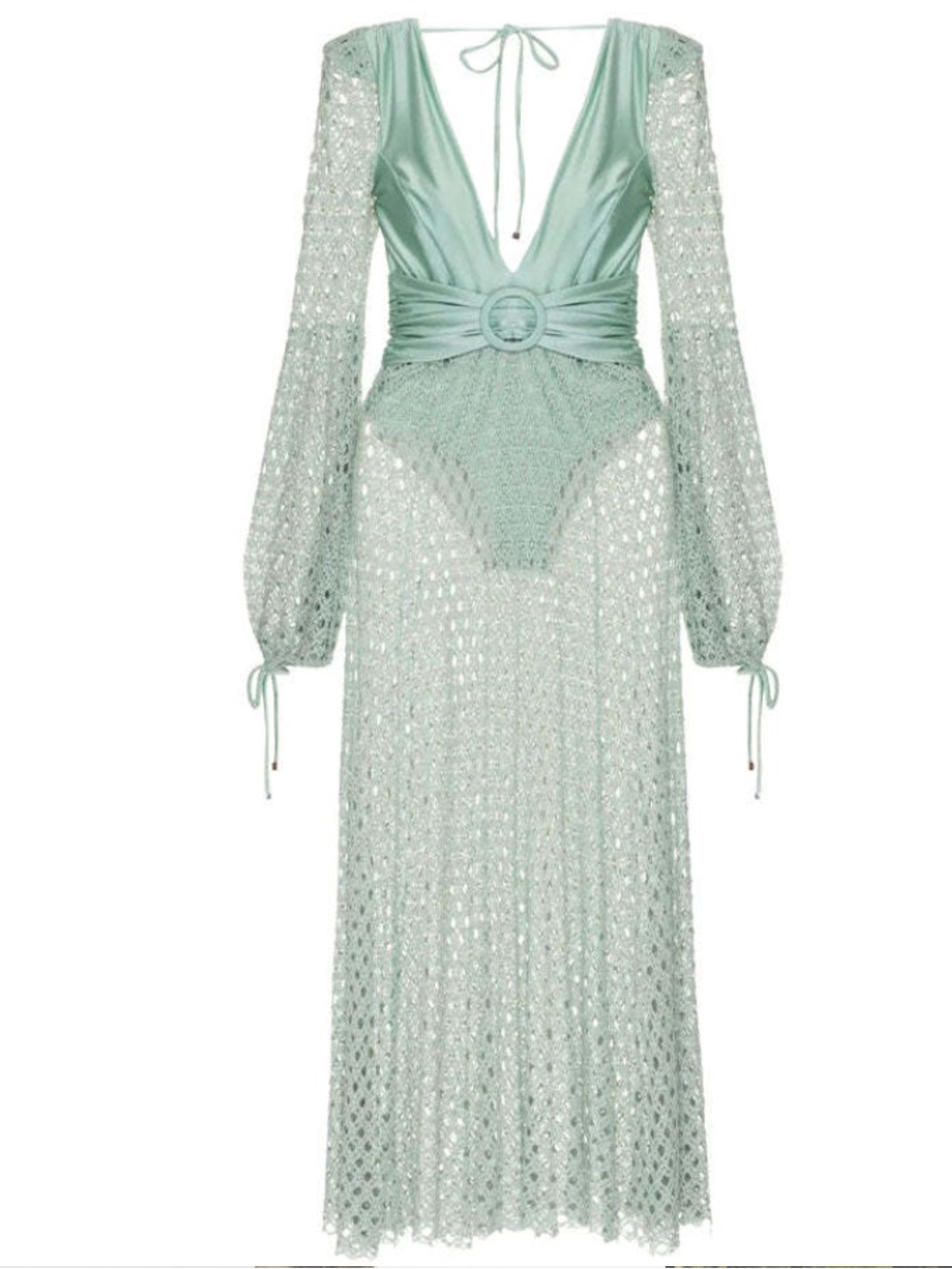 PATBO NWT Monstera Elegant Sage Green Crochet Maxi Dress with Deep V - Picture 5 of 5